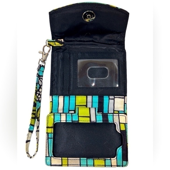 Vera Bradley Phone Holder Wristlet Island Blooms Aqua/N. Green/Black/White GUC - Picture 4 of 6